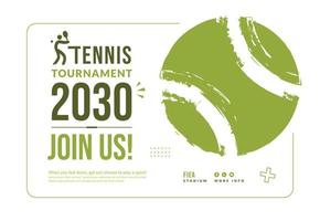 Tennis tournament poster template with ball isolated on white background, Minimal competition invitation in flat style vector