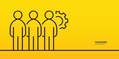 trabajo en equipo de empresario con icono de configuración sobre fondo amarillo. concepto de gestión y procesamiento de proyectos. planificación y estrategia empresarial vector
