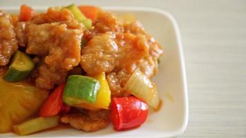 Stir fried sweet and sour sauce with pork and vegetable video