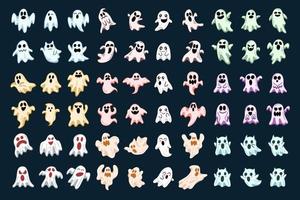 conjunto mega colección paquete de lindo fantasma horror dibujos animados diseño plano dibujado a mano espeluznante emoji divertido espíritu garabato vector
