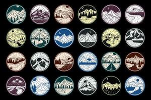 Set Mega Collection Adventure Logo Badges Emblem Mountain Camping Landscape Vintage outdoor Hand Drawn icon clipart illustration vector