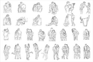 conjunto mega colección paquete felices juntos amor pareja mujeres niñas y niños amigos arte lineal estilo dibujado a mano ilustración vector