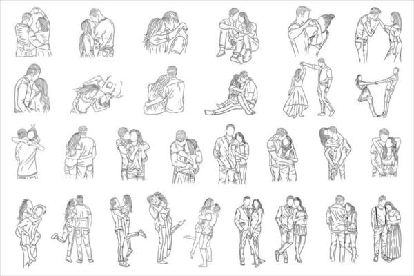 Set Bundle Line Art Drawing Simple Couple Love Boy and Girl Kiss Hand Drawn  8424496 Vector Art at Vecteezy