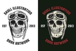 Set Skull with Hat Dark illustration Skull Bones Head Hand drawn Hatching Outline Symbol Tattoo Merchandise T-shirt Merch vintage vector