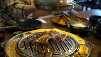 grilled pork and beef meat in Korean style or Korean BBQ