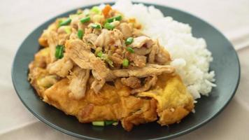 roergebakken varkensvlees met knoflook en ei gegarneerd op rijst - Aziatische stijl food video