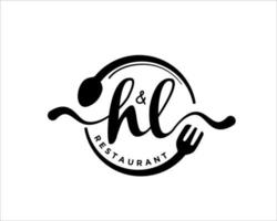 h l restaurant logo design concept for food service vector