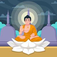 Happy Vesak Day with Temple and Lord Buddha Concept vector