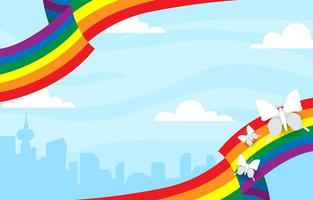 Pride Month with Rainbow Flag and Butterfly Background vector