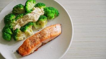 grilled salmon fillet steak with broccoli - healthy food style