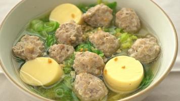 zuppa chiara fatta in casa con tofu e ciotola di maiale tritata video