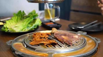 grilled pork and beef meat in Korean style or Korean BBQ