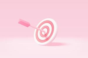 3d minimal excellent business idea goals. Leadership for successful  under creative concept in pastel background. 3d arrow hit center of target vector render on isolated pink background