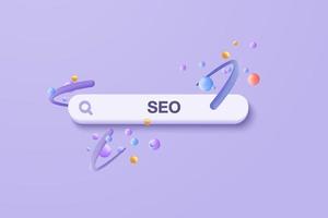 3D minimal search bar or magnifying glass in blank search bar on purple background. Search bar design element on web browser. 3d vector magnifier render for UI illustration in pastel background