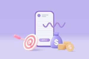 3D trading on smartphone isolated on purple background. Using funding business graph on application under creative solution concept in 3D vector. 3d trading for business investment to make money vector