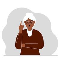 abuela gritando levantando su dedo índice. ilustración plana vectorial vector