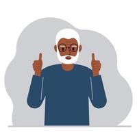 Joyful grandfather, with two hands shows a thumbs up sign everything is okay. Make, consent, approval, success. Vector flat illustration