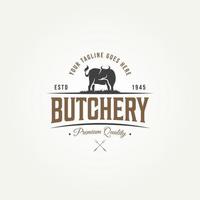 cattle angus beef steak butchery shop logo design vector