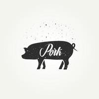 isolated vintage pork for Butchery meat shop vector