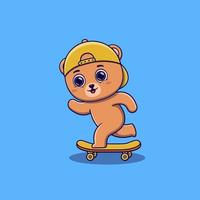 cute bear playing skateboard cartoon vector