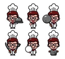 cute chef character design set with cooking equipment vector