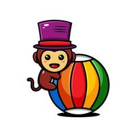 cute monkey character design themed circus, play with the ball vector