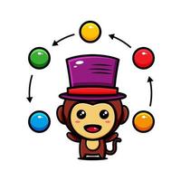 cute monkey character design themed circus, play with the ball vector