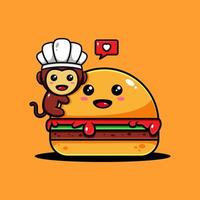 diseño de personajes de monos deliciosos alimentos temáticos de hamburguesas vector