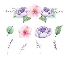 Floral bunches. Watercolor style wedding bouquets. vector