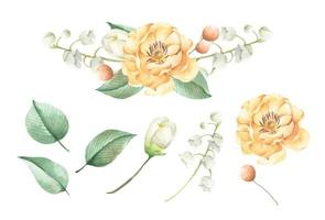 Floral bunches. Watercolor style wedding bouquets. vector