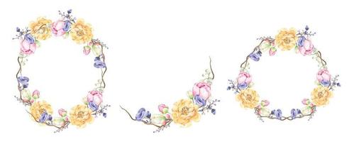 Floral bunches. Watercolor style wedding bouquets. vector