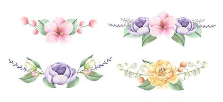 Floral bunches. Watercolor style wedding bouquets. vector