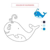 Color cute whale by numbers. Game for kids. vector