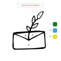 Color hand drawn single doodle envelope with a cute sprig with leaves.Vector illustration. vector