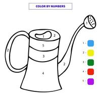 Color hand drawn single doodle watering can by numbers. Vector illustration.