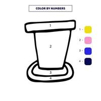 Color cute hand drawn flowerpot by numbers. Worksheet for kids. vector