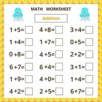 Math worksheet for kids.Addition vector