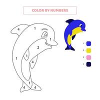 Color cute dolphin by numbers. Game for kids. vector
