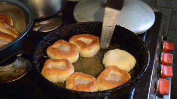 Cooking homemade whites with meat on yeast dough video