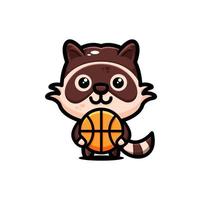 linda pelota de baloncesto temática de diseño de personajes de mapaches vector