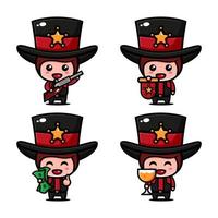 cute cowboy character design with many expression vector