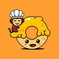 cute monkey character design themed delicious banana donut vector