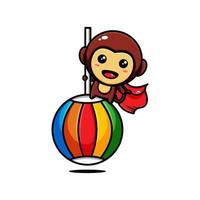 cute monkey character design themed circus, play with the ball vector