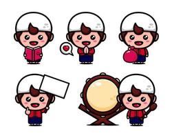 Moslem character cartoon design set. Cute moslem character kids