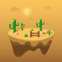 Floating desert island in flat illustration with pyramid, cactus and sand panorama.  Desert vector background fit for cover, illustration, banner, poster ect.