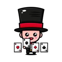 cute magician character design themed playing card magic vector