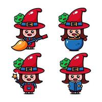 cute little witch character design themed the world of witch vector