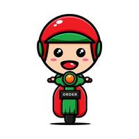 cute courier character design themed riding a motorcycle vector