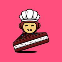 lindo diseño de personajes de mono delicioso pastel de crema de chocolate temático