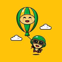 cute monkey character design themed playing a air balloon vector